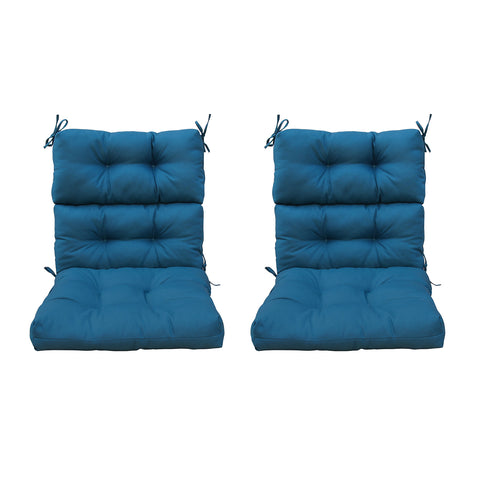 Outdoor Patio High Back Chair Cushions Tufted Square Corner Olefin Teal Blue Set of 2