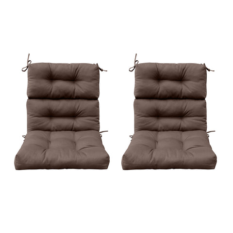 Outdoor Patio High Back Chair Cushions Tufted Square Corner Olefin Chocolate Set of 2