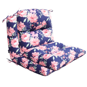 Outdoor Indoor High Back Chair Tufted Cushions Set of 2 Pink Flower