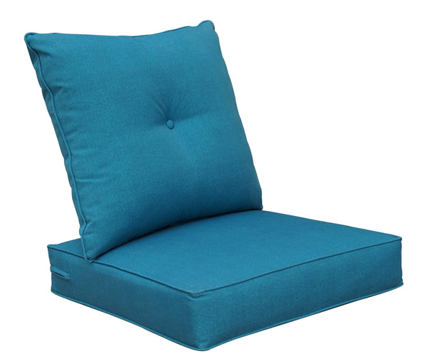 Indoor/Outdoor Deep Seat Chair Cushion Set, 1 Seat Cushion and 1 Back Cushion Teal Blue