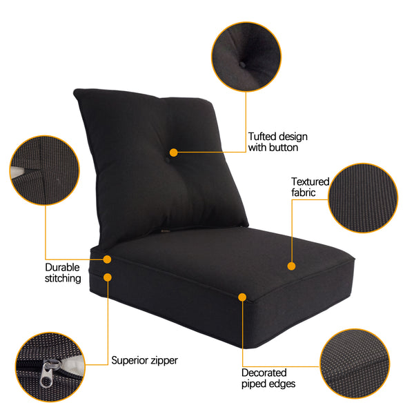 Indoor/Outdoor Deep Seat Chair Cushion Set, 1 Seat Cushion and 1 Back Cushion Olefin Coffee