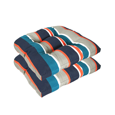 Indoor/Outdoor Wicker Seat Chair Cushion, Set of 2, Grey/White/Blue/Red Stripe