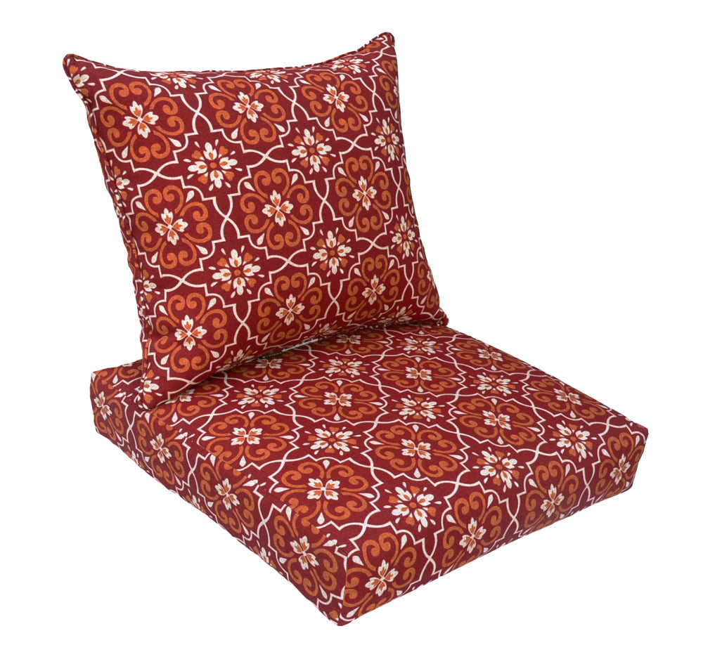 Indoor/Outdoor Deep Seat Chair Cushion Set, 1 Seat Cushion and 1 Back Cushion Red Damask