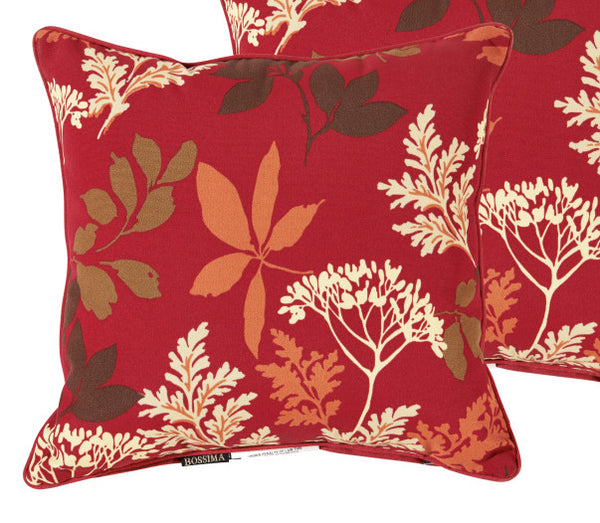 Red/Brown Floral Square Toss Pillow (Reversible, Set of 2)