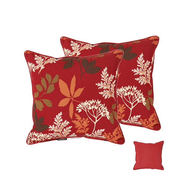 Red/Brown Floral Square Toss Pillow (Reversible, Set of 2)