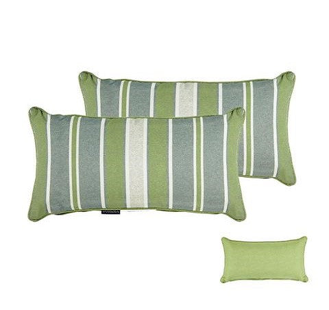 Green/Grey Striped/Piebald Rectangle Toss Pillow (Reversible, Set of 2)