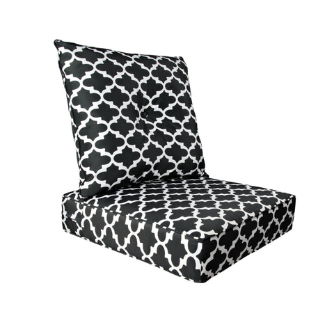 Indoor/Outdoor Deep Seat Chair Cushion Set, 1 Seat Cushion and 1 Back Cushion Black & White Flower