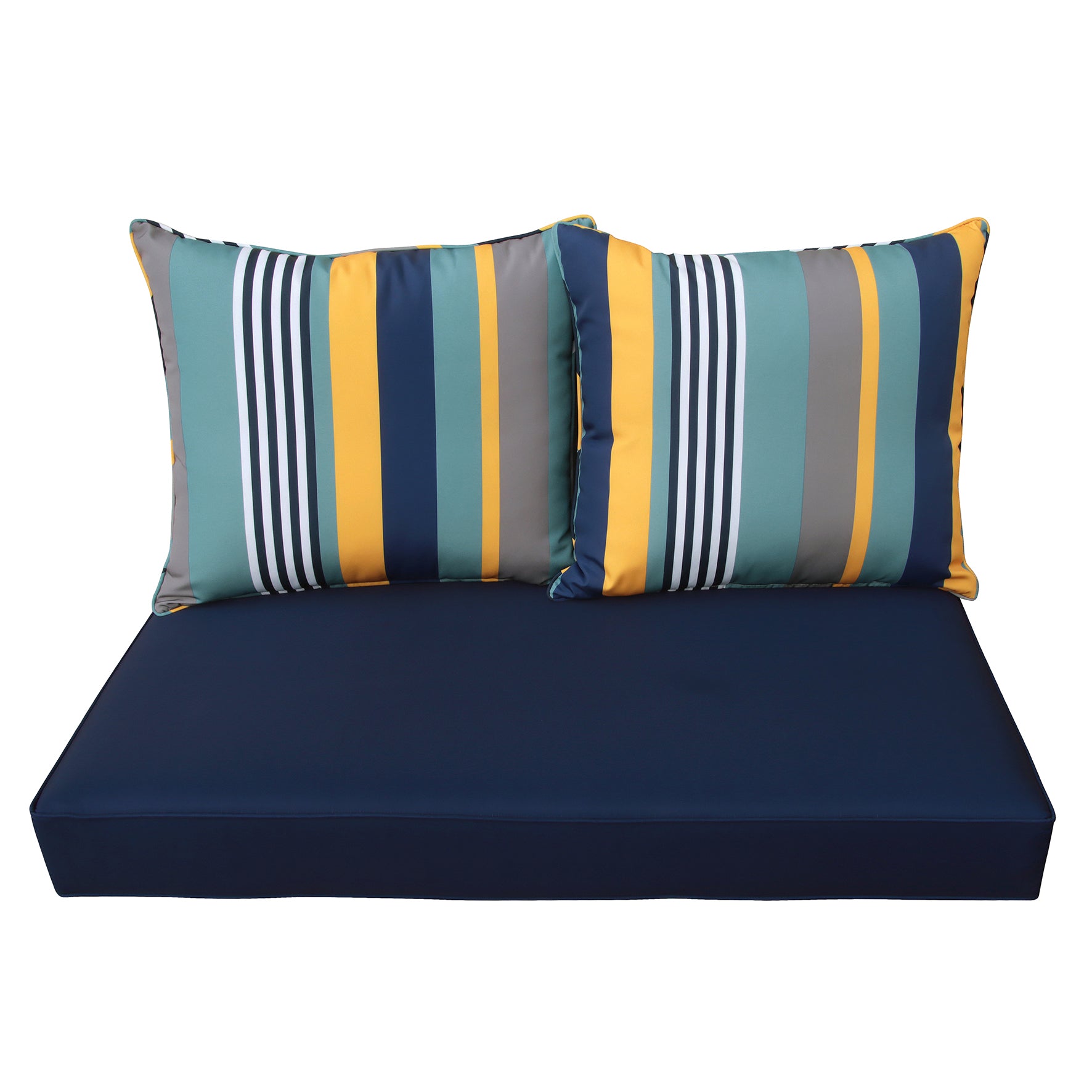 Patio Furniture Cushions Deep Seat Loveseat Cushion Navy/Blue/Yellow/White Stripe