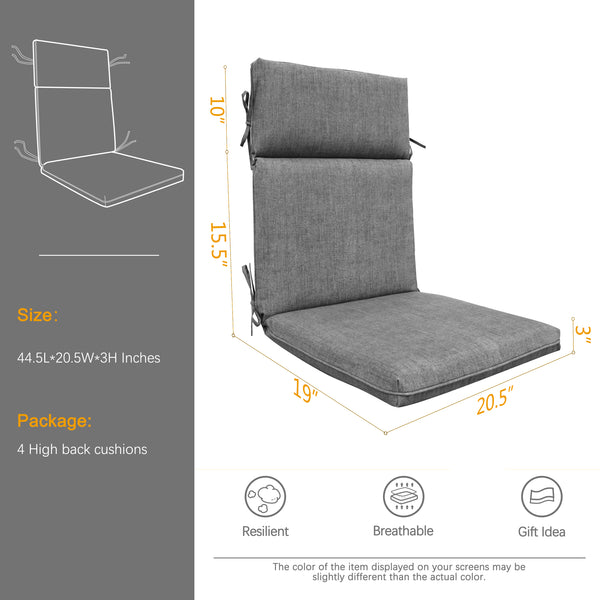 Indoor Outdoor High Back Chair Cushions Set of 4 Olefin Light Grey