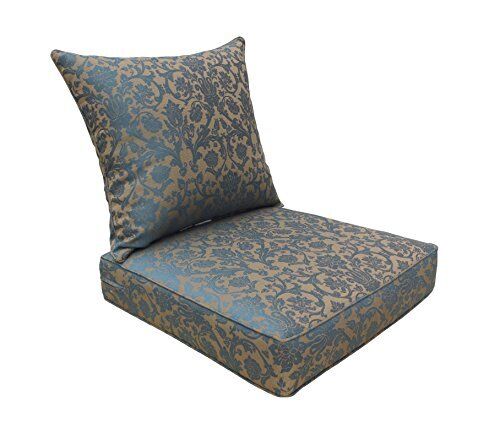 Indoor/Outdoor Deep Seat Chair Cushion Set, 1 Seat Cushion and 1 Back Cushion Blue/brown Damask