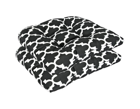 Indoor/Outdoor Wicker Seat Chair Cushion, Set of 2, Black White Flower