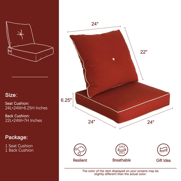 Indoor/Outdoor Deep Seat Chair Cushion 2 Sets, 2 Seat Cushions and 2 Back Cushions Brick Red