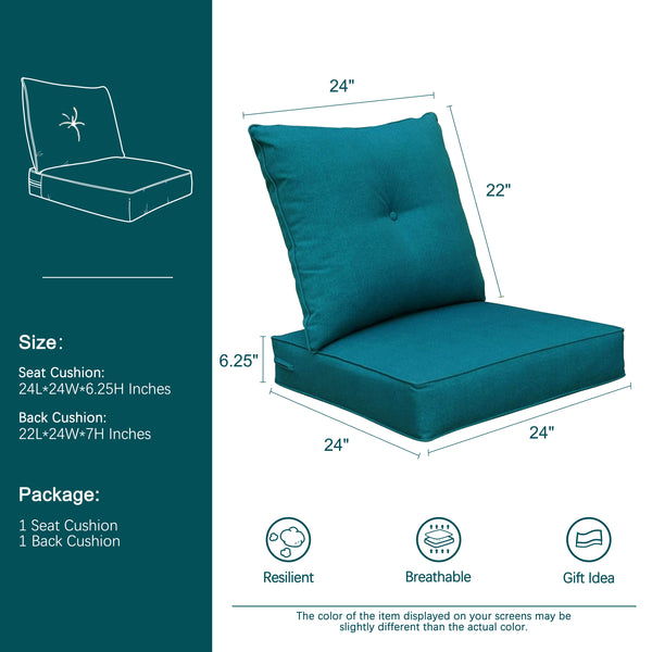 Indoor/Outdoor Deep Seat Chair Cushion Set, 1 Seat Cushion and 1 Back Cushion Teal Blue