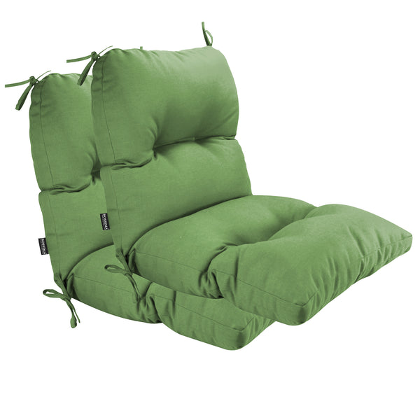 Outdoor Patio High Back Chair Tufted Cushions Set of 2 Deep Green