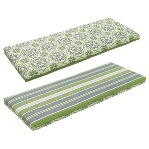 Green/Grey Damask/Striped Bench Cushion (Reversible)