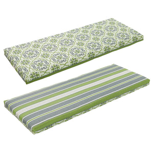 Green/Grey Damask/Striped Bench Cushion (Reversible)