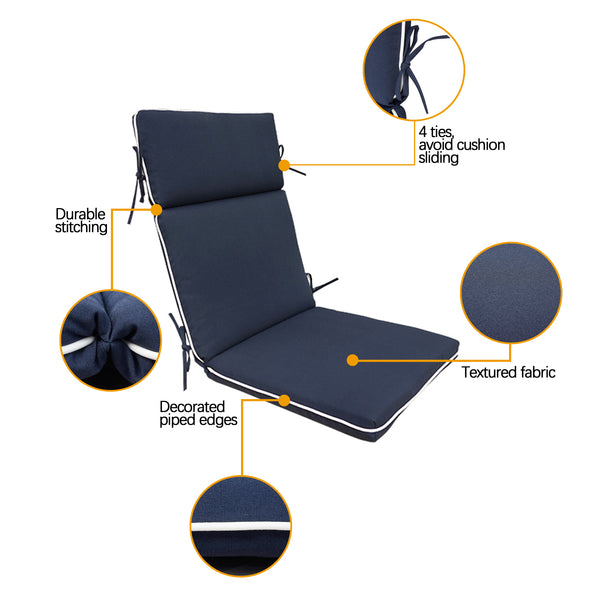 Indoor Outdoor High Back Chair Cushions Set of 2 Navy Blue