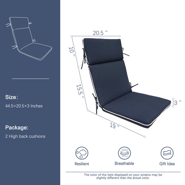 Indoor Outdoor High Back Chair Cushions Set of 2 Navy Blue