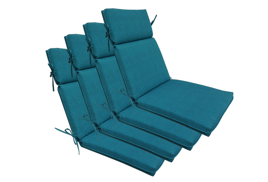 Indoor Outdoor High Back Chair Cushions Set of 4 Teal Blue