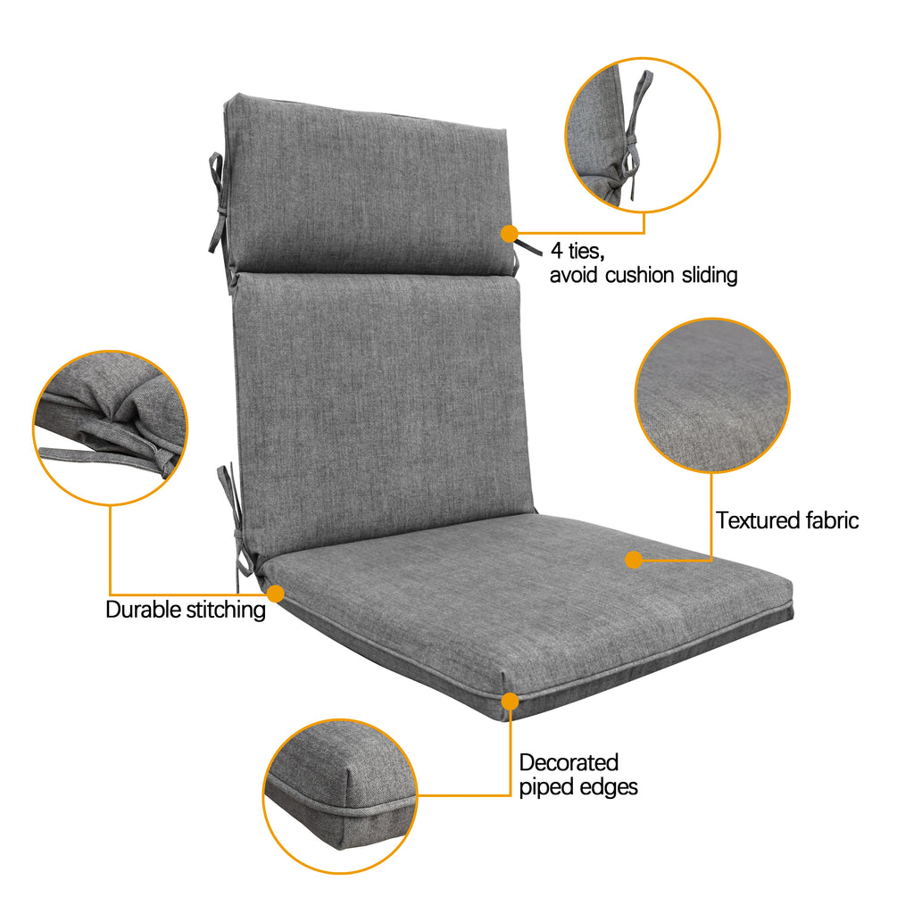Indoor Outdoor High Back Chair Cushions Set of 4 Slat Grey Bossima