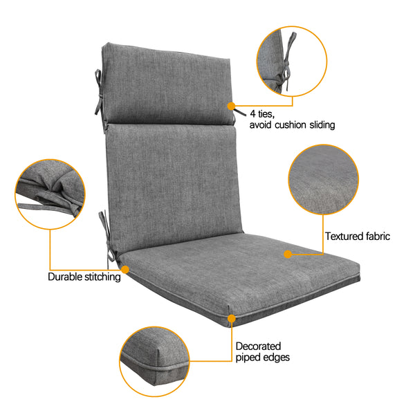 Indoor Outdoor High Back Chair Cushions Set of 4 Slat Grey