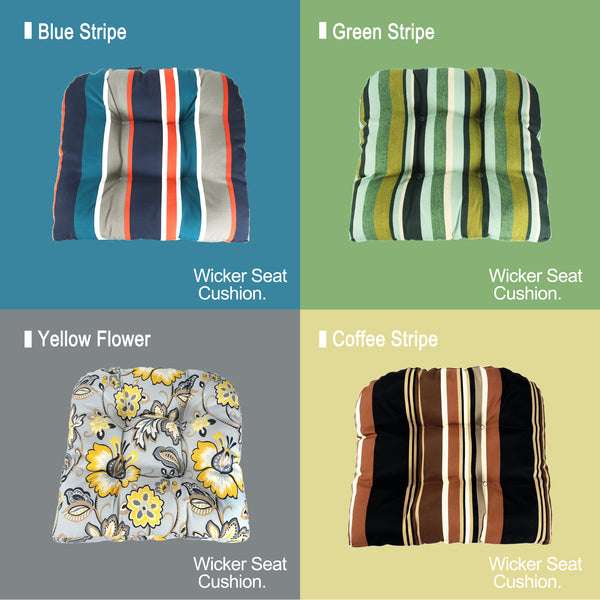 Indoor/Outdoor Wicker Seat Chair Cushion, Set of 2, Grey/White/Blue/Red Stripe