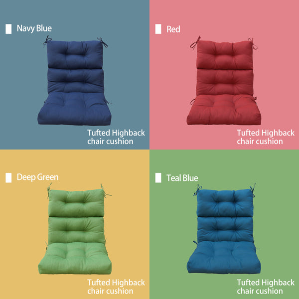 Outdoor Patio High Back Chair Cushions Tufted Square Corner Olefin Teal Blue Set of 2