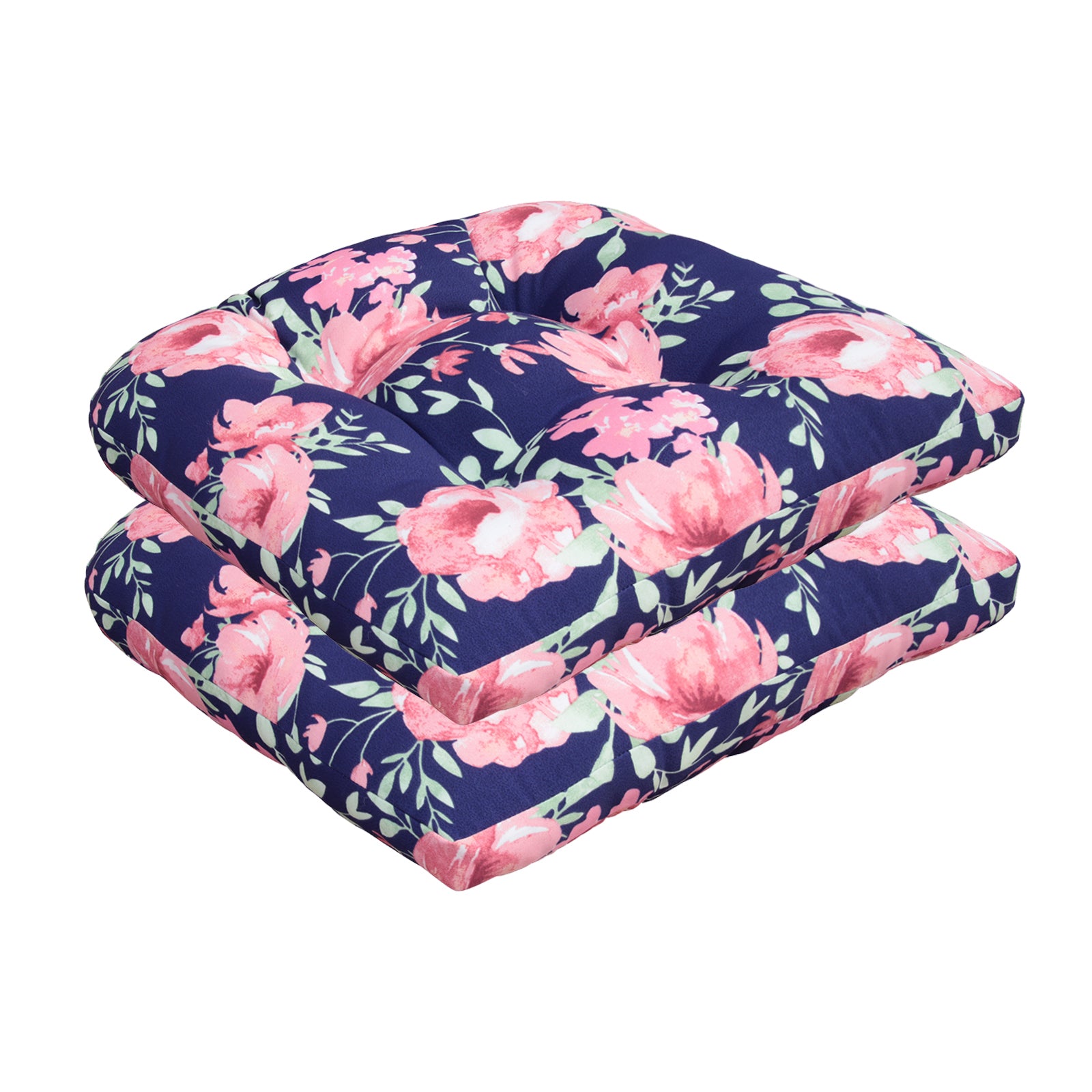 Indoor/Outdoor Wicker Seat Chair Cushion, Set of 2, Pink Flower