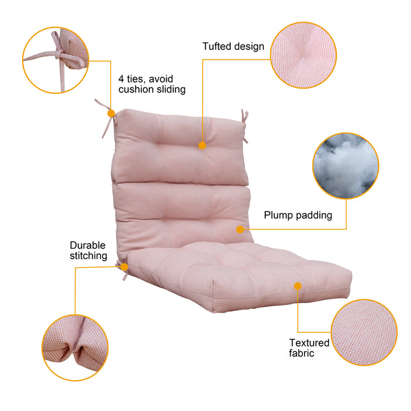 Outdoor Patio High Back Chair Cushions Tufted Square Corner Olefin Mixed Coral/White