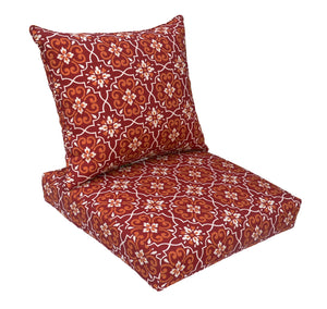 Indoor/Outdoor Deep Seat Chair Cushion Set, 1 Seat Cushion and 1 Back Cushion Red Damask