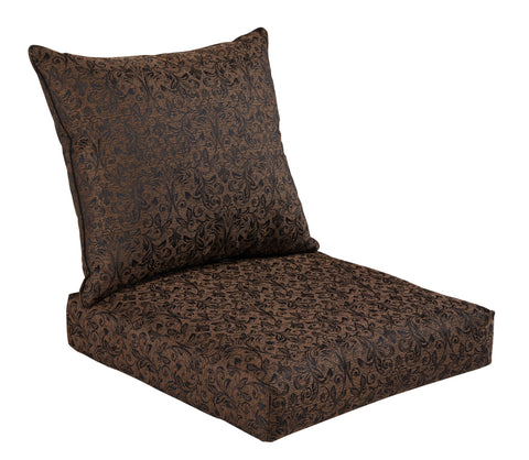 Indoor/Outdoor Deep Seat Chair Cushion Set, 1 Seat Cushion and 1 Back Cushion Black/Gold Damask