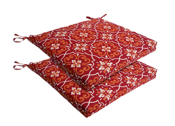 Red Damask Patio Seat Pad (Set of 2)