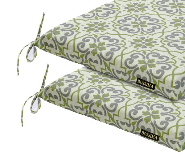 Green/Grey Damask Patio Seat Pad (Set of 2)