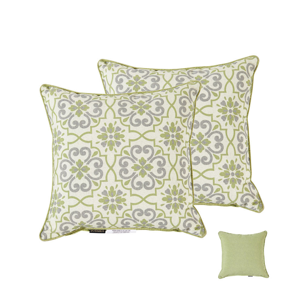 Green/Grey Damask/Piebald Square Toss Pillow