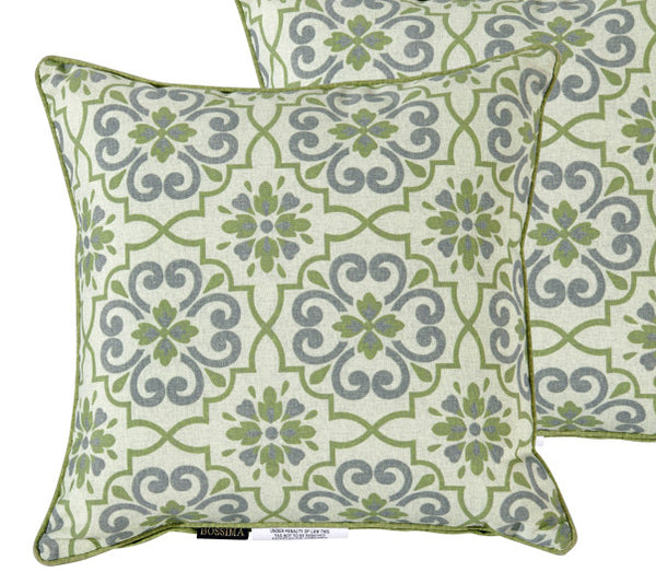 Green/Grey Damask/Piebald Square Toss Pillow (Reversible, Set of 2)