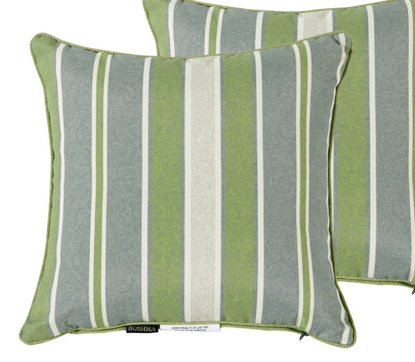 Green/Grey Striped/Piebald Square Toss Pillow (Reversible, Set of 2)