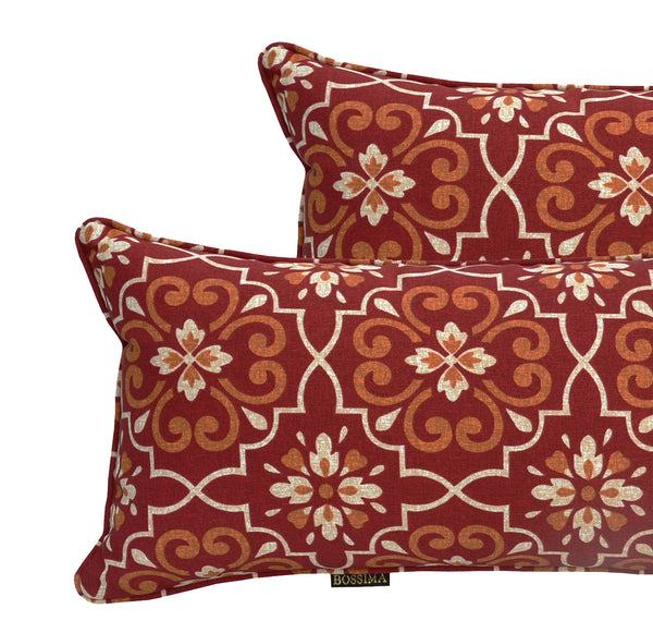 Red Damask Rectangle Toss Pillow (Reversible, Set of 2)