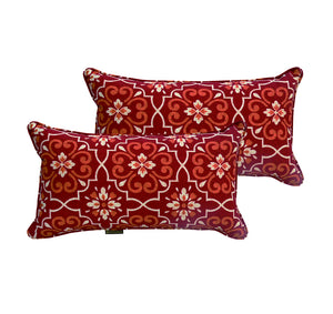 Red Damask Rectangle Toss Pillow (Reversible, Set of 2)
