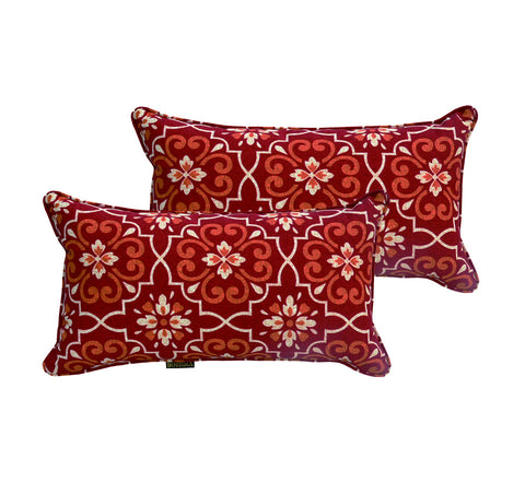 Red Damask Rectangle Toss Pillow (Reversible, Set of 2)