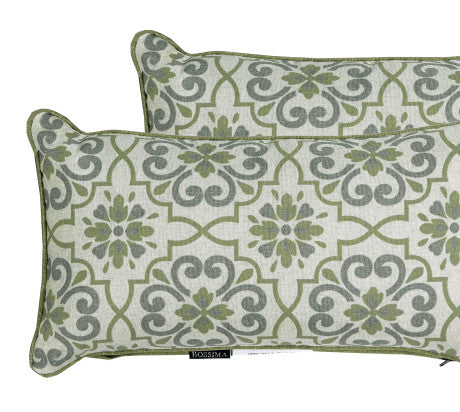 Green/Grey Damask/Piebald Rectangle Toss Pillow (Reversible, Set of 2)