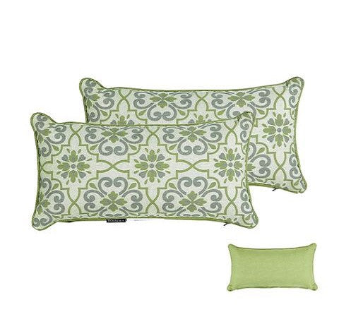 Green/Grey Damask/Piebald Rectangle Toss Pillow (Reversible, Set of 2)