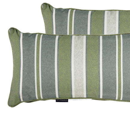Green/Grey Striped/Piebald Rectangle Toss Pillow (Reversible, Set of 2)