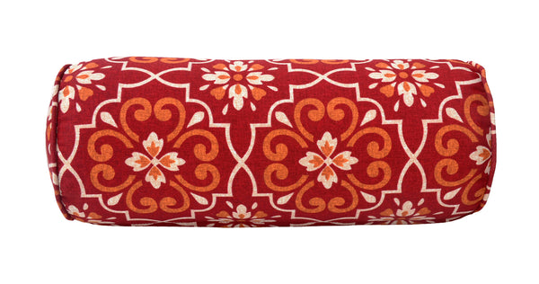 Red Damask Round Bolster Pillow (Set of 2)