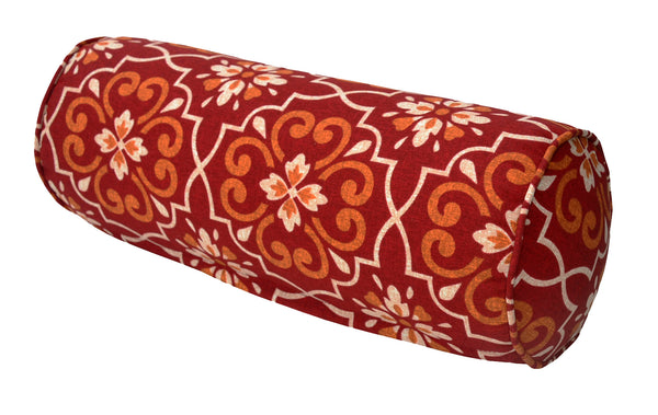 Red Damask Round Bolster Pillow (Set of 2)