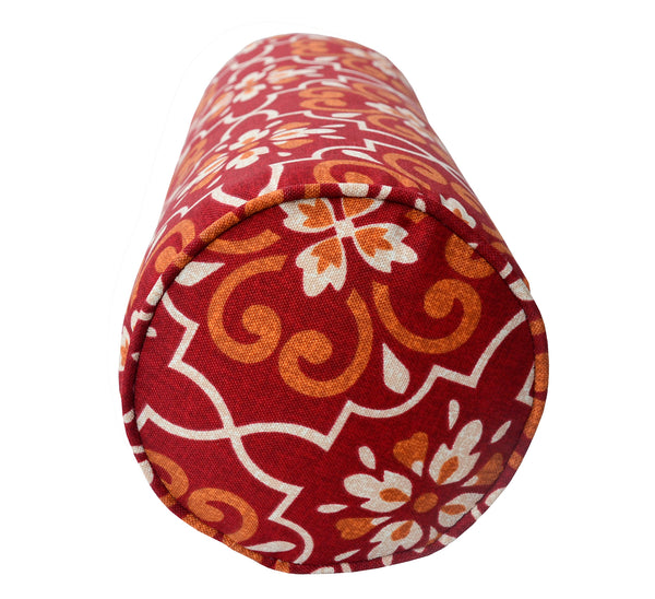 Red Damask Round Bolster Pillow (Set of 2)