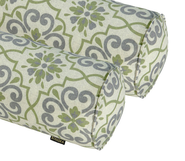 Green/Grey Damask Round Bolster Pillow (Set of 2)