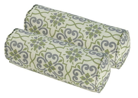 Green/Grey Damask Round Bolster Pillow (Set of 2)