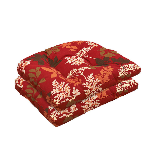 Bossima Rust Red Floral Wicker Chair Cushion Set