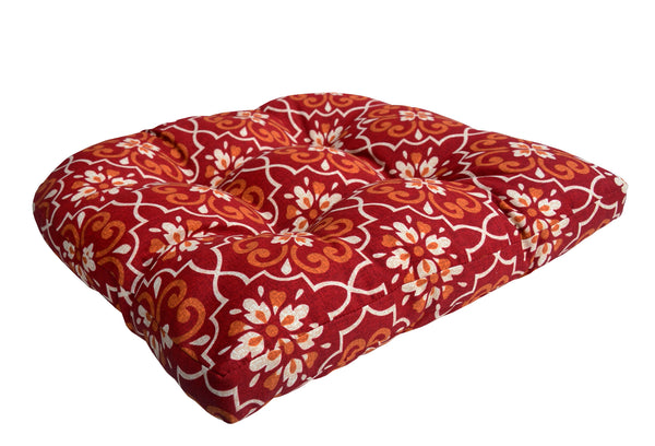Red Damask Wicker Chair Cushion (Set of 2)