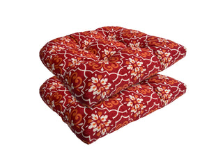Red Damask Wicker Chair Cushion (Set of 2)